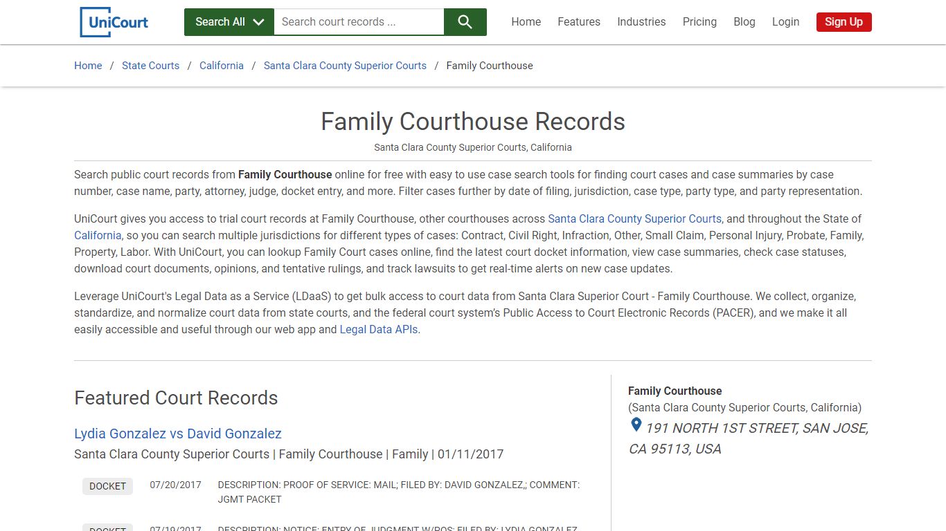 Family Courthouse Records | Santa Clara | UniCourt