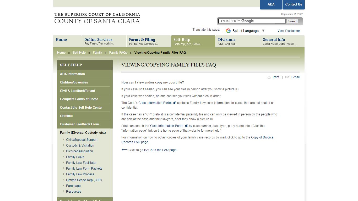 Viewing/Copying Family Law Court Files FAQ - The Superior Court of ...